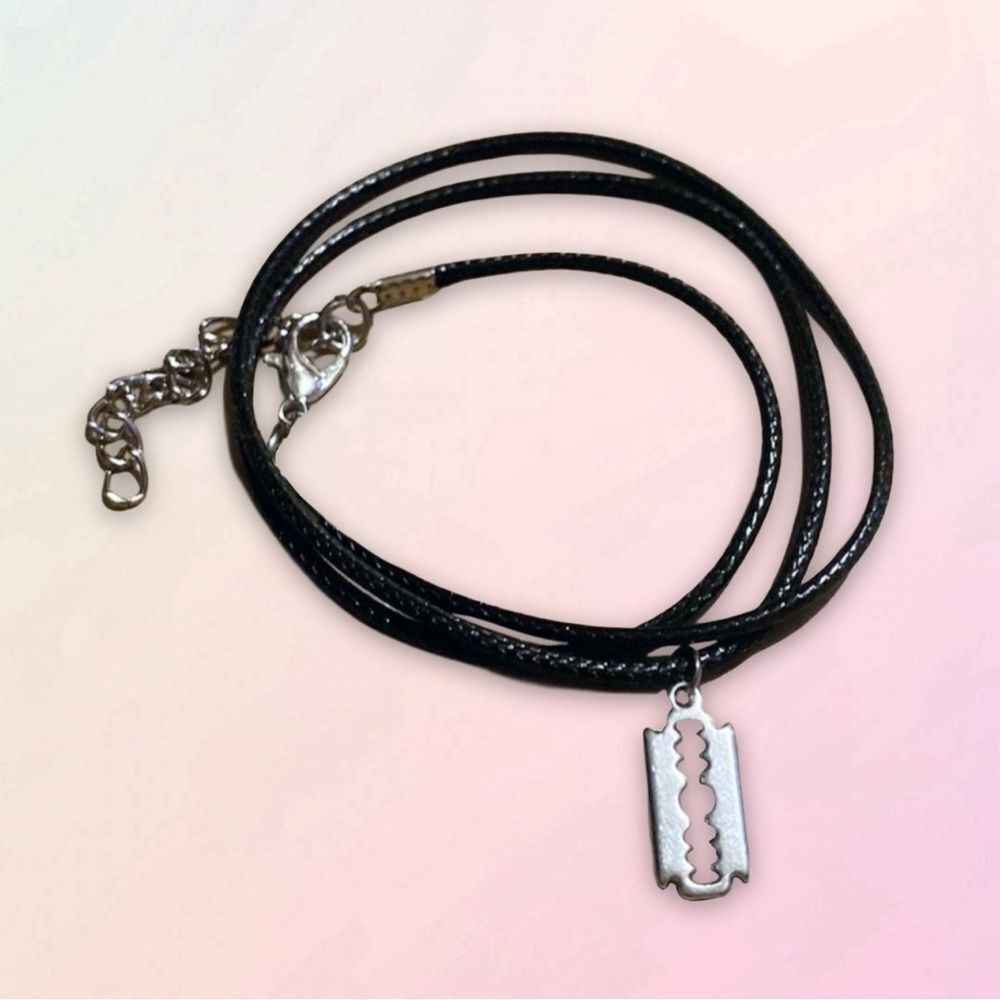Dainty, Faux Razor Blade Charm & Necklace Set